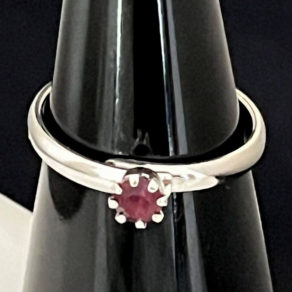 Vintage 1960s Ring Silver Tone Prong Set Crystal Retro Mid Century Modern - 4J